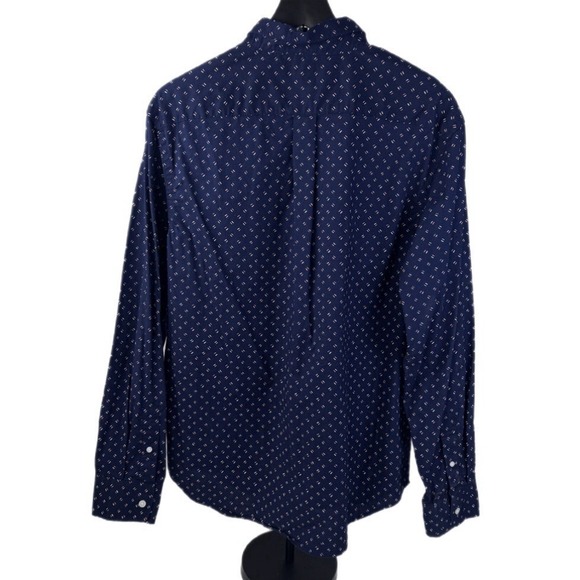 Old Navy Everyday Shirt Men L Navy Blue Slim Fit Built-In Flex Dash Pattern - Picture 2 of 8